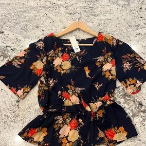 Blue Rain Tie Peplum Blouse
